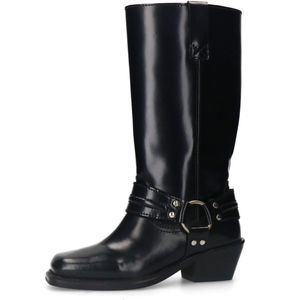 Sacha leren bikerboots zwart