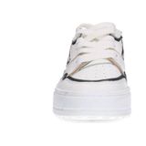 Sacha - Dames - Witte Leren Sneakers - Beige Details - Plateau Zool 4cm