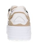 Sacha - Dames - Witte Leren Sneakers - Beige Details - Plateau Zool 4cm