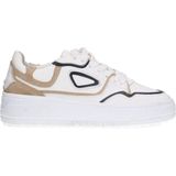 Sacha - Dames - Witte Leren Sneakers - Beige Details - Plateau Zool 4cm