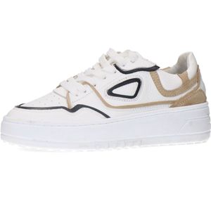 Sacha - Dames - Witte leren sneakers met beige details - Maat 42