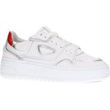 Sacha - Dames - Witte leren sneakers met beige details