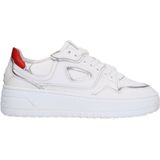 Sacha - Dames - Witte leren sneakers met beige details