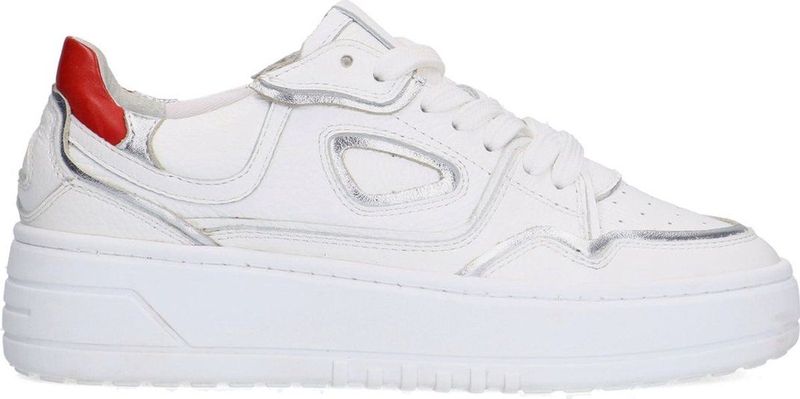 Sacha - Dames - Witte leren sneakers met beige details
