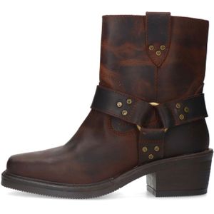 Sacha - Dames - Donkerbruine leren biker boots - Maat 38