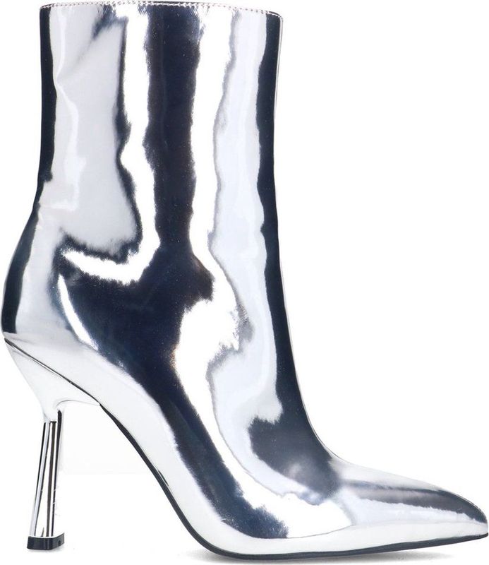 Sacha - Dames - Zilveren metallic enkellaarsjes met trechterhak