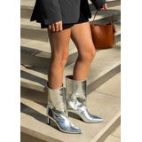 Sacha - Dames - Zilveren Metallic Enkellaarsjes met Hak
