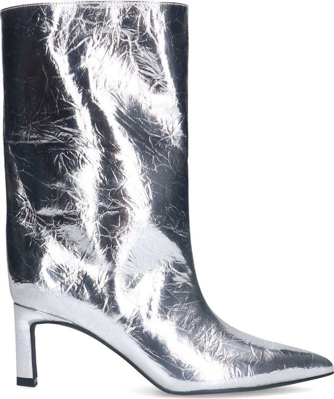 Sacha - Dames - Zilveren Metallic Enkellaarsjes met Hak