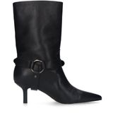 Sacha - Enkellaarsjes - Zwart - Leren Buckle - Hak 6 cm