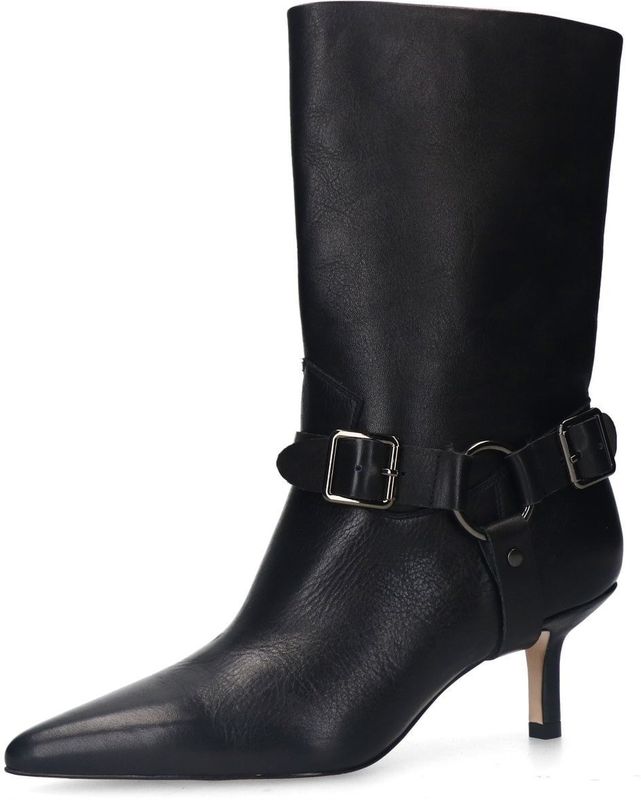 Sacha - Enkellaarsjes - Zwart - Leren Buckle - Hak 6 cm