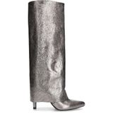Sacha - Foldover Stiletto Laarzen - Grijs - Leer - Zilver