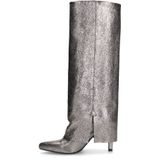 Sacha - Foldover Stiletto Laarzen - Grijs - Leer - Zilver