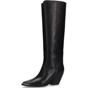 Sacha - Zwarte Leren Cowboylaarzen - Hoge Schacht - Puntige Neus - Hakhoogte 8 cm