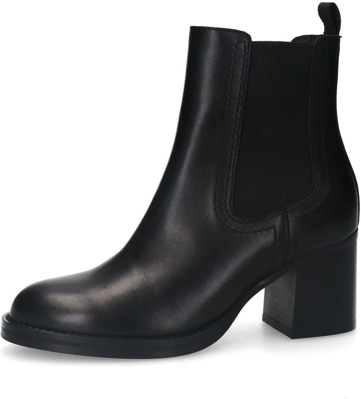 Sacha - Zwarte Leren Enkellaarsjes - Blokhak - Dames