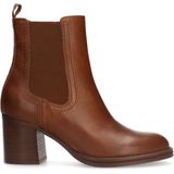 Sacha - Dames - Cognac leren enkellaarsjes met blokhak
