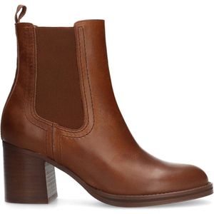 Sacha - Dames - Cognac leren enkellaarsjes met blokhak