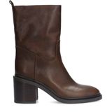 Sacha - Dames - Bruine leren enkellaarsjes met blokhak