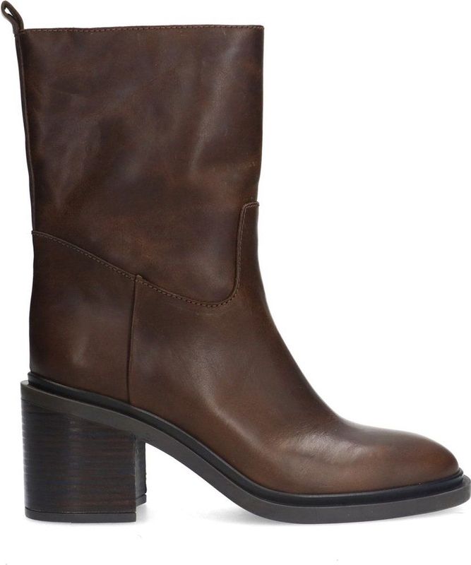 Sacha - Dames - Bruine leren enkellaarsjes met blokhak