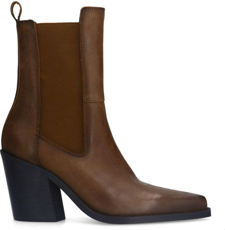 Sacha - Bruine Leren Chelsea Boots - Tijdloos Design - Blokhak 8 cm