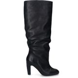 Sacha - Zwarte Leren Hoge Laarzen - Brede Schacht - Gerimpeld Afzak Design