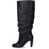 Sacha - Zwarte Leren Hoge Laarzen - Brede Schacht - Gerimpeld Afzak Design