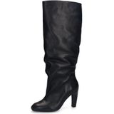 Sacha - Zwarte Leren Hoge Laarzen - Brede Schacht - Gerimpeld Afzak Design