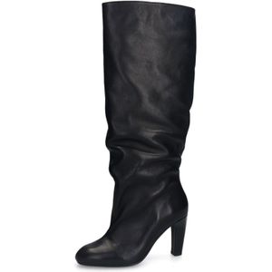 Sacha - Zwarte Leren Hoge Laarzen - Brede Schacht - Gerimpeld Afzak Design