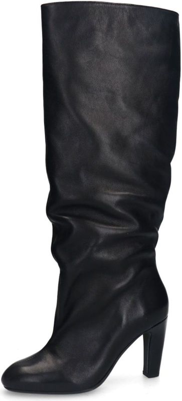 Sacha - Zwarte Leren Hoge Laarzen - Brede Schacht - Gerimpeld Afzak Design