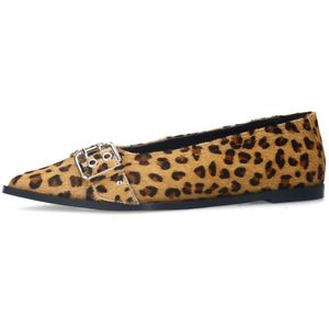 Sacha - Leopard Ballerina's - Leer - Zilverkleurige Buckle