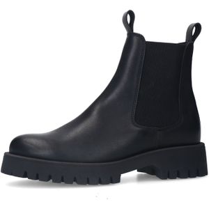 Sacha - Zwarte Leren Chunky Chelsea Boots - Plateauzool 4 cm