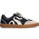 Sacha - Dames - Zwarte Suède Sneakers - Gouden Details - Bruine Zool