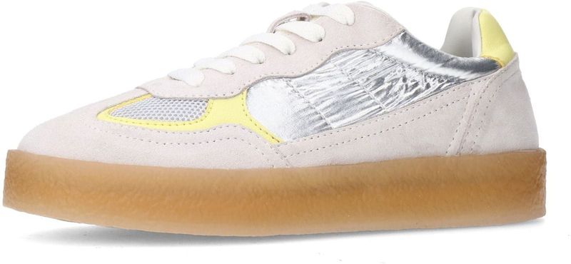 Sacha - Dames - Zilveren Sneakers - Suède - Gele Details