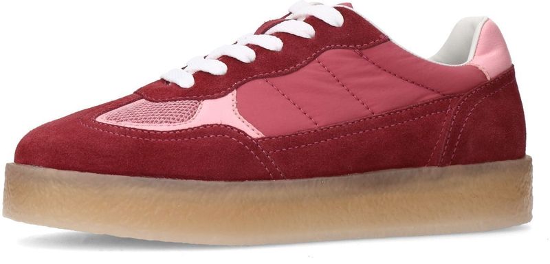 Sacha - Dames - Burgundy Sneakers - Suède - Roze Details - Plateau Zool