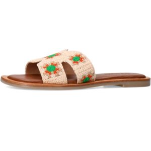 Sacha - Dames - Beige slippers met roze bloemen embroidery - Maat 36