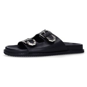 Sacha - Sandalen - Zwart - Leer - Verstelbare Bandjes - Twee Bandjes met Gespen