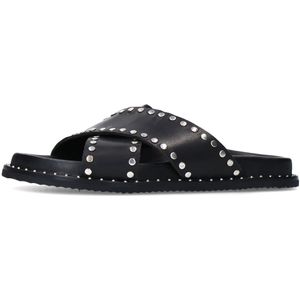 Sacha - Sandalen - Zwart - Leer - Gekruiste Banden met Zilveren Studs