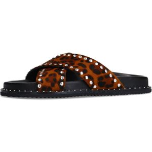 Sacha - Sandalen - Bruin - Luipaardprint - Leren - Zilveren Studs