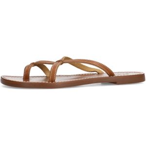 Sacha - Dames - Cognac Leren Slippers - Gekruiste Bandjes - Leer