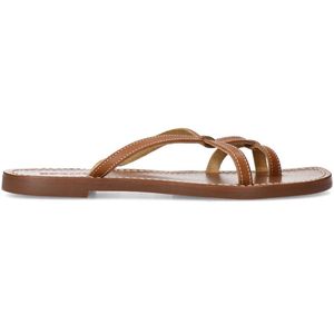 Sacha - Cognac Leren Sandalen - Bruin - Gekruiste Bandjes