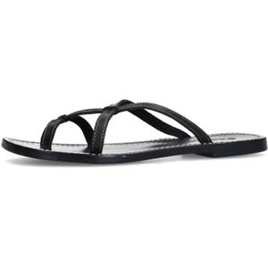 Sacha - Dames - Zwarte leren slippers - Maat 41