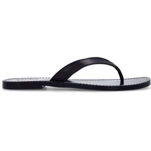 Sacha - Leren Teenslippers - Zwart - Leer