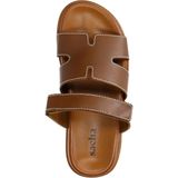 Sacha - Bruine Slippers - Leer - Klittenbandsluiting
