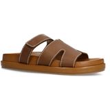 Sacha - Bruine Slippers - Leer - Klittenbandsluiting