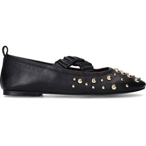 Sacha - Zwarte Leren Ballerina's - Goudkleurige Studs