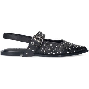 Sacha - Slingbacks - Zwart - Leer - Enkelband - Puntige Neus - Zilveren Studs