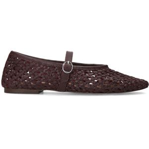 Sacha - Ballerina's - Bruin - Leer - Gevlochten met Zilveren Gesp