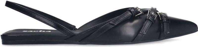 Sacha - Dames - Zwarte Slingbacks - Leer - Zilverkleurige Gespen