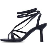 Sacha - Zwarte Sandalen - Verstelbaar Enkelbandje - Smalle Bandjes - Zilveren Gesp