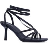 Sacha - Zwarte Sandalen - Verstelbaar Enkelbandje - Smalle Bandjes - Zilveren Gesp