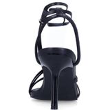 Sacha - Zwarte Sandalen - Verstelbaar Enkelbandje - Smalle Bandjes - Zilveren Gesp